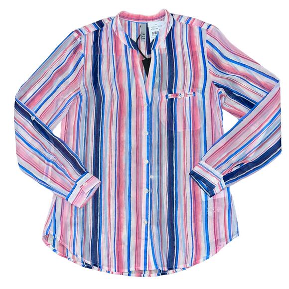 NWT KUT from the Kloth Kut Pink, Blue & White Stripe "Jasmine" Blouse - SIZE S - Picture 2 of 9